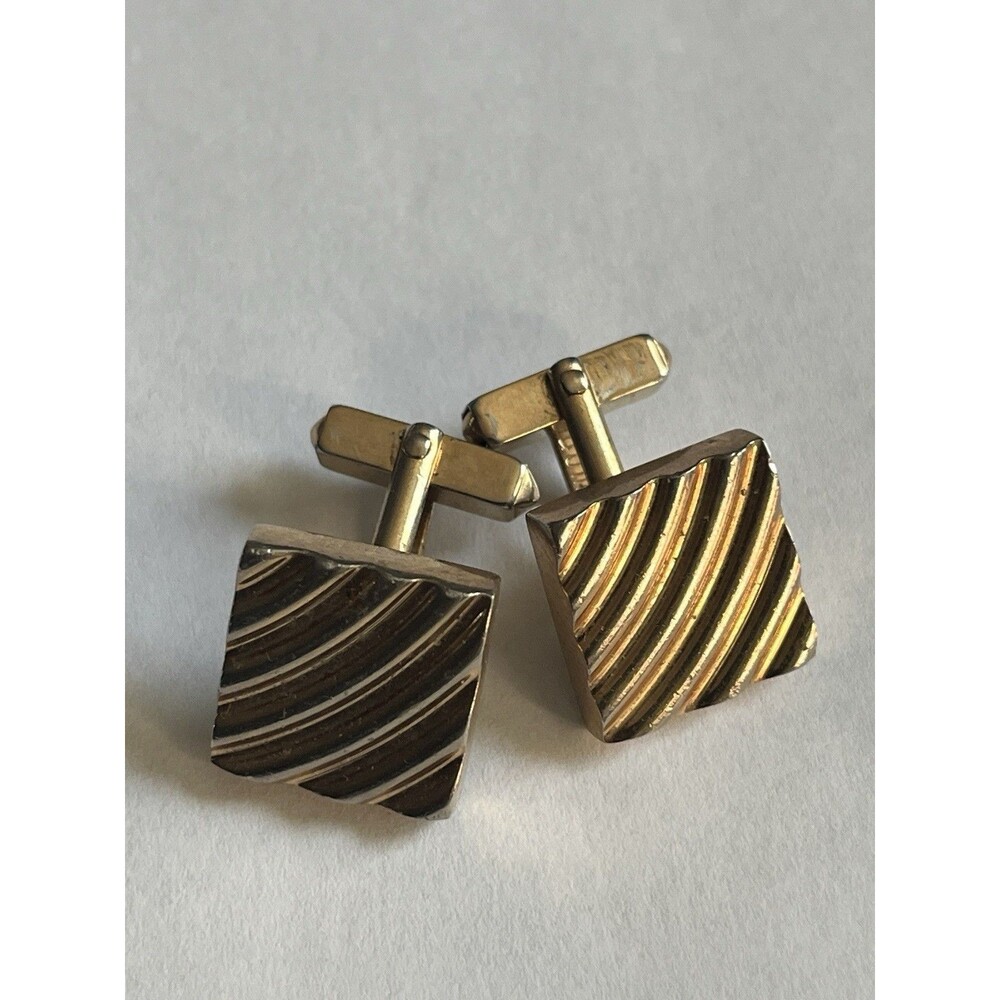 Vintage Swank Gold Tone Diagonal Stripe Cufflinks Mid Century